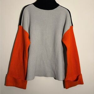 Colorblock Sweater - Gray and Orange